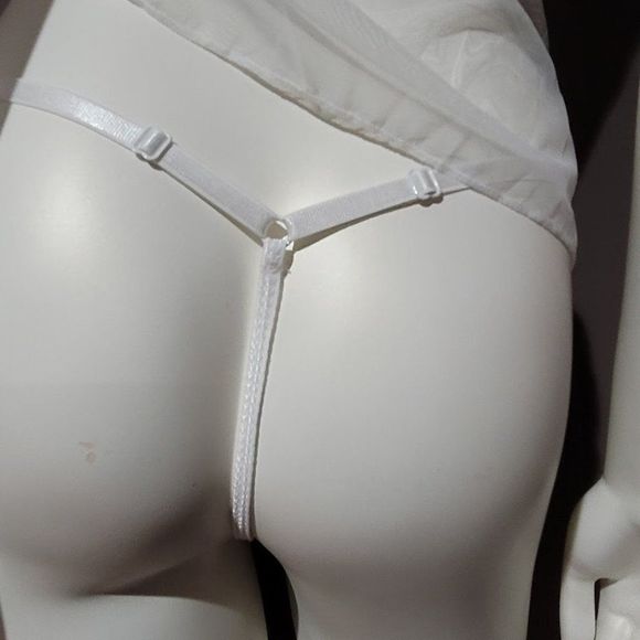 White Embroidered Mesh Underwire Slips With Thong Lingerie - Picture 6 of 10